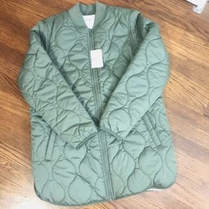 Old Navy Women Water-Resistant Full-Zip Sherpa Quilted Jacket Army Green Small
